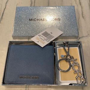 Michael Kors Blue Small Wallet and Keychain Set - NWT